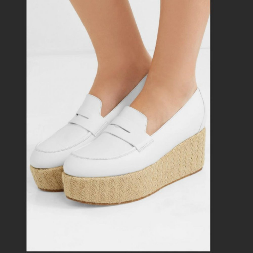 1150cad GABRIELA HEARST Brucco Leather Jute Platform Loafers Ivory White 39/8us